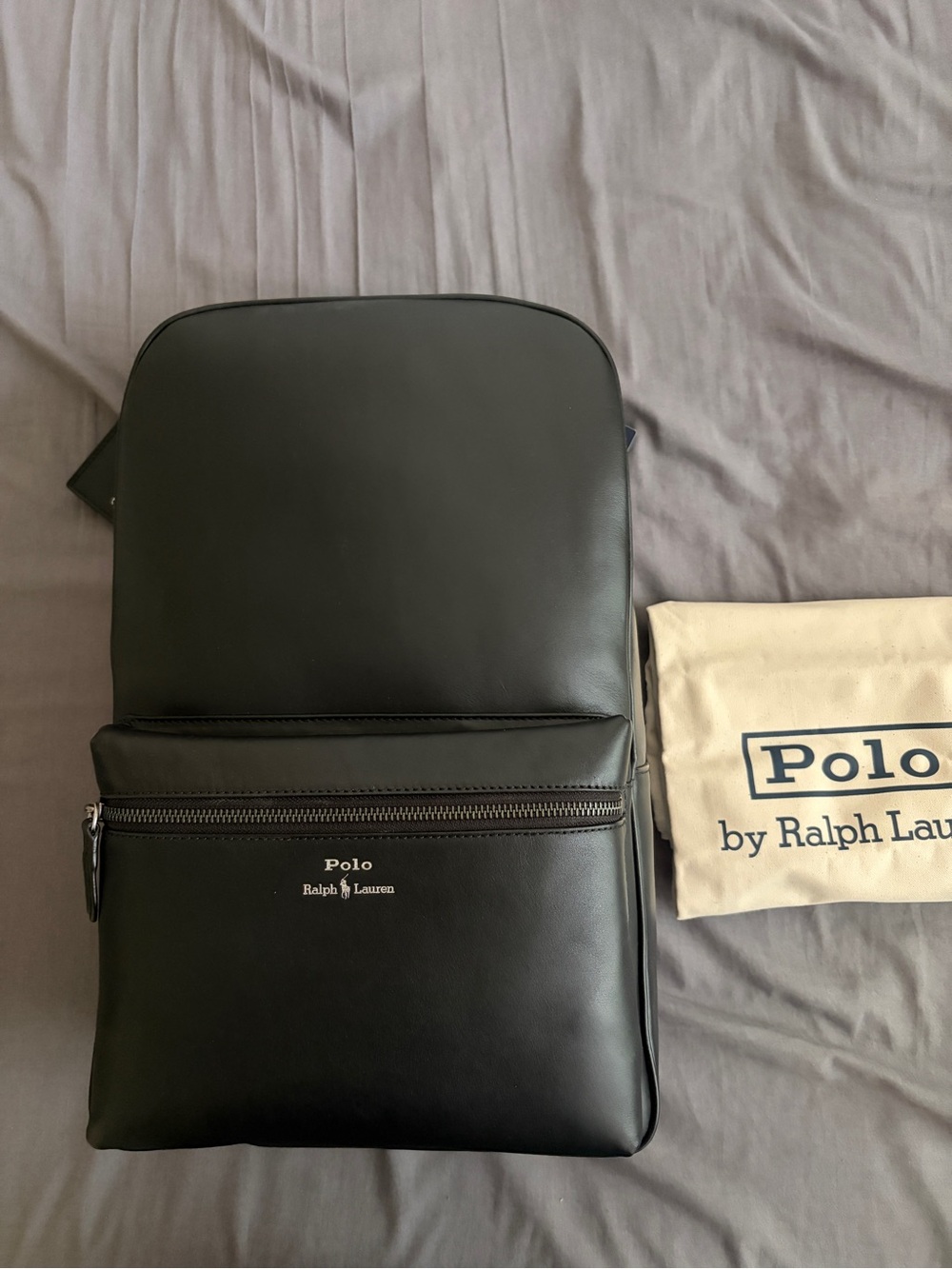 Polo Ralph Lauren Smooth Black Leather Zip Front Men's Backpack